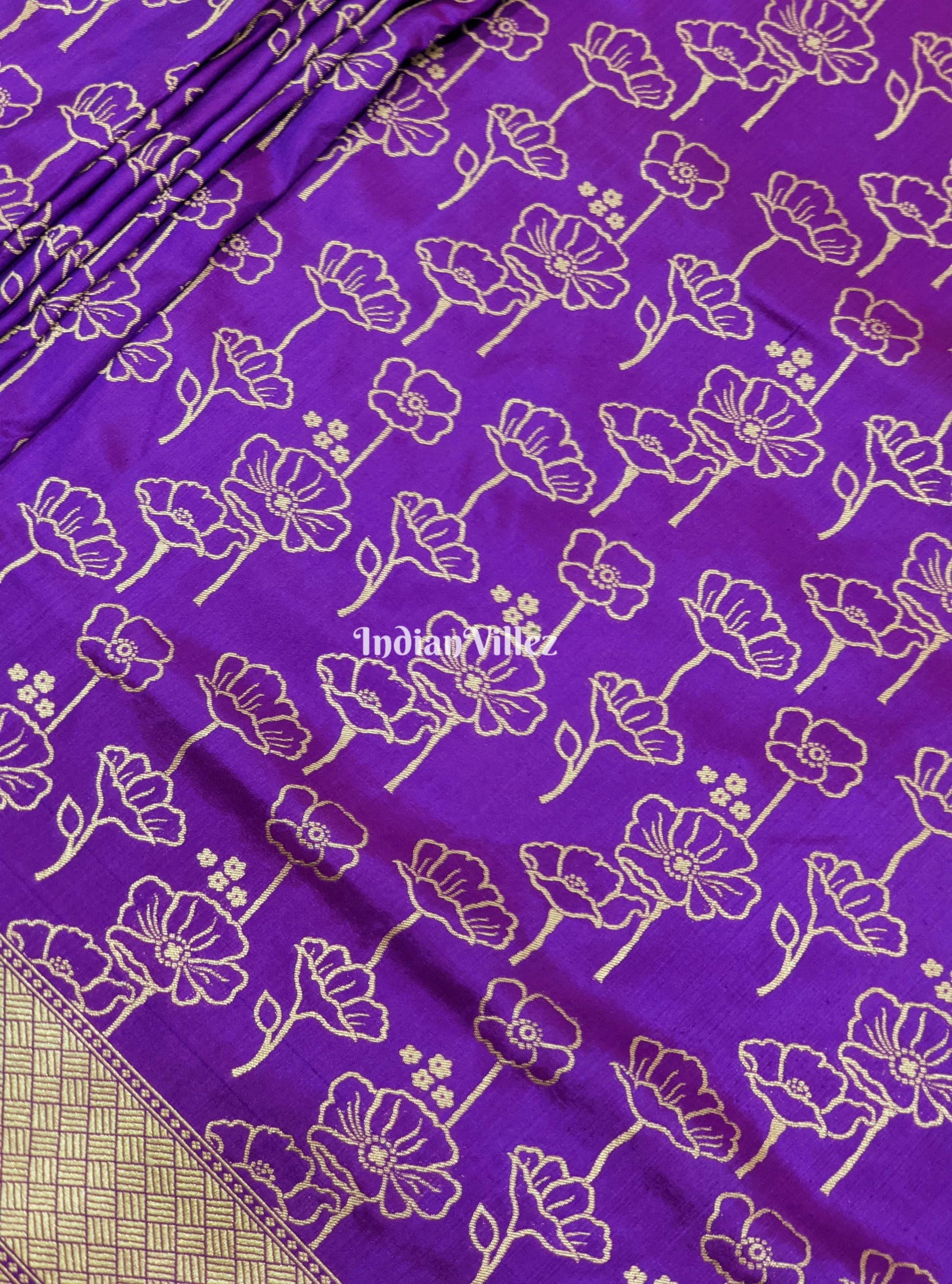 Purple Floral Designer Katan Silk Banarasi Saree