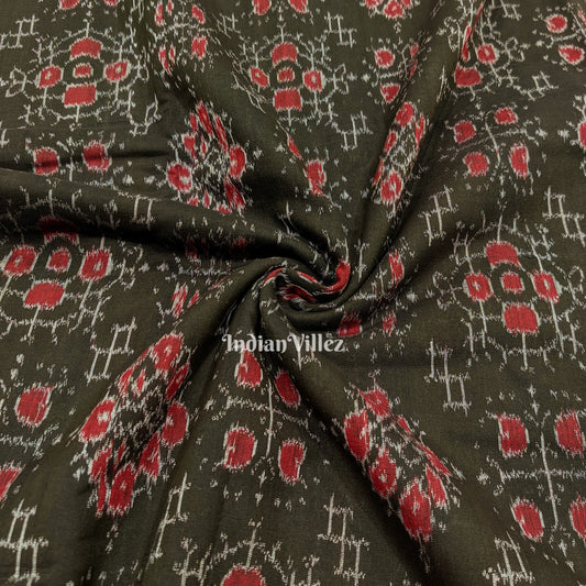 Black Tribal Jhoti Design Sambalpuri Ikat Cotton Fabric