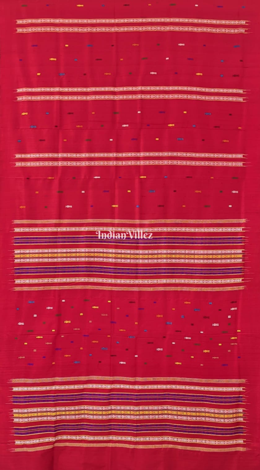 Red Fish Motif Bomkai Contemporary Silk Saree