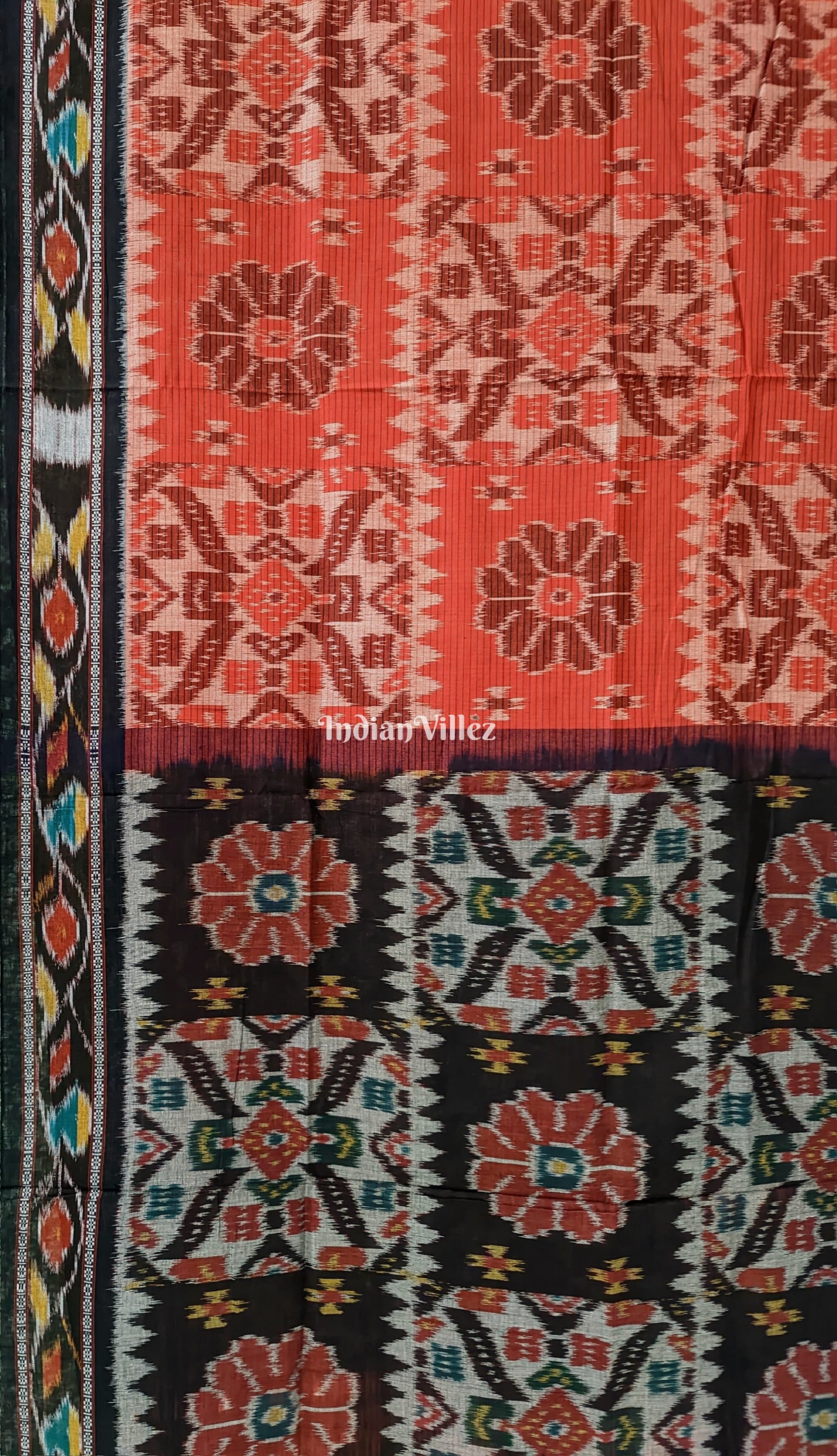 Red Black Maniabandha Odisha Ikat Cotton Saree