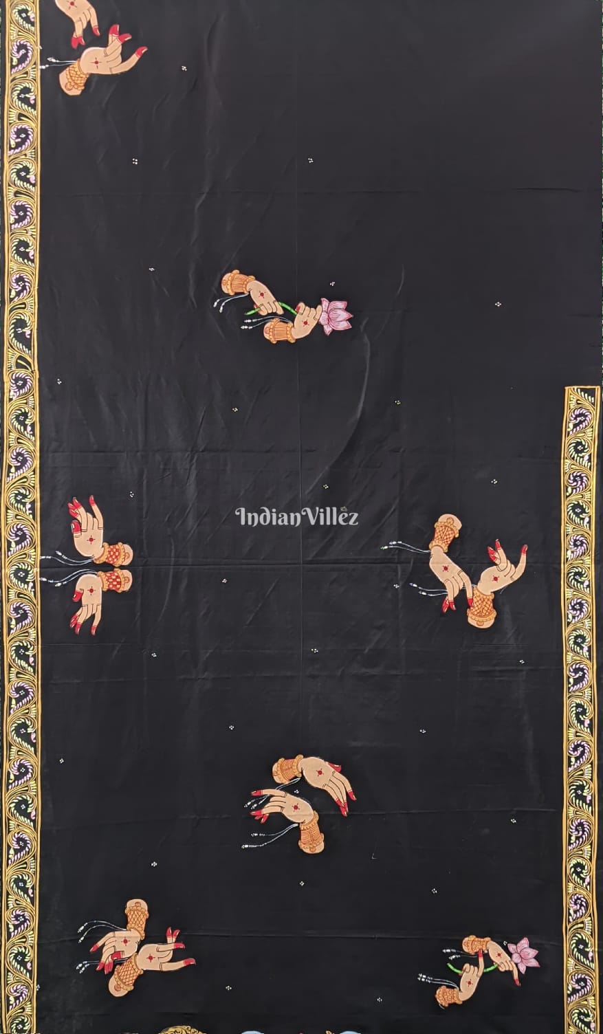 Black Nartaki Mudra Pattachitra Silk Saree