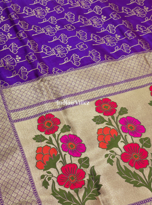 Purple Floral Designer Katan Silk Banarasi Saree