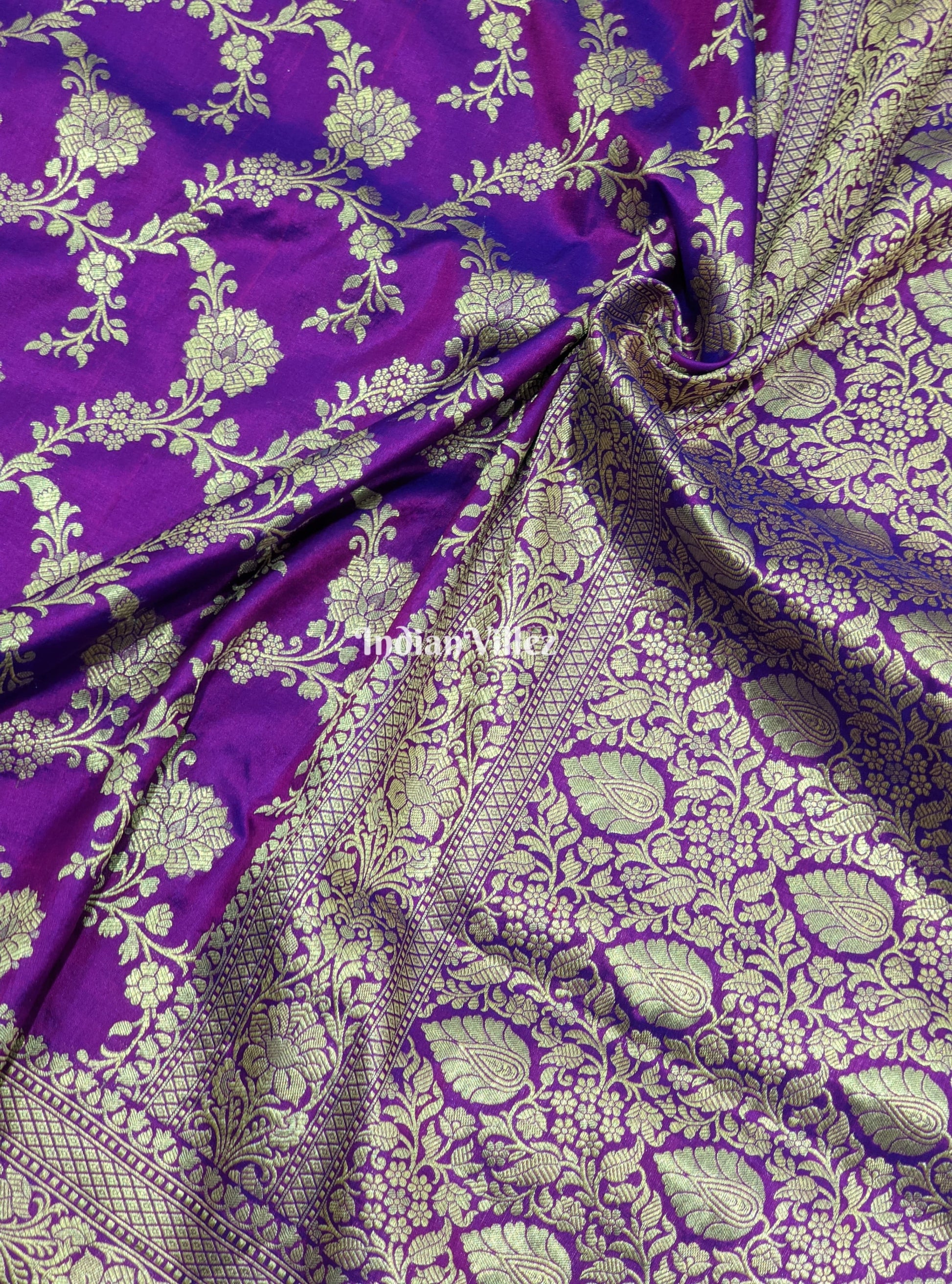 Purple Floral Designer Katan Silk Banarasi Saree