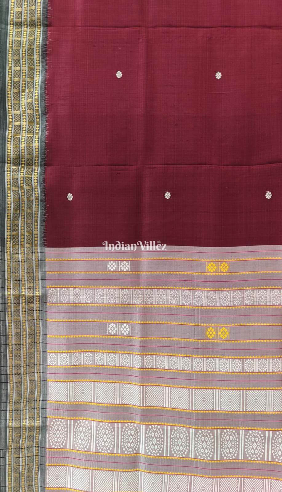 Maroon Single Flower Motif Siminoi Silk Saree