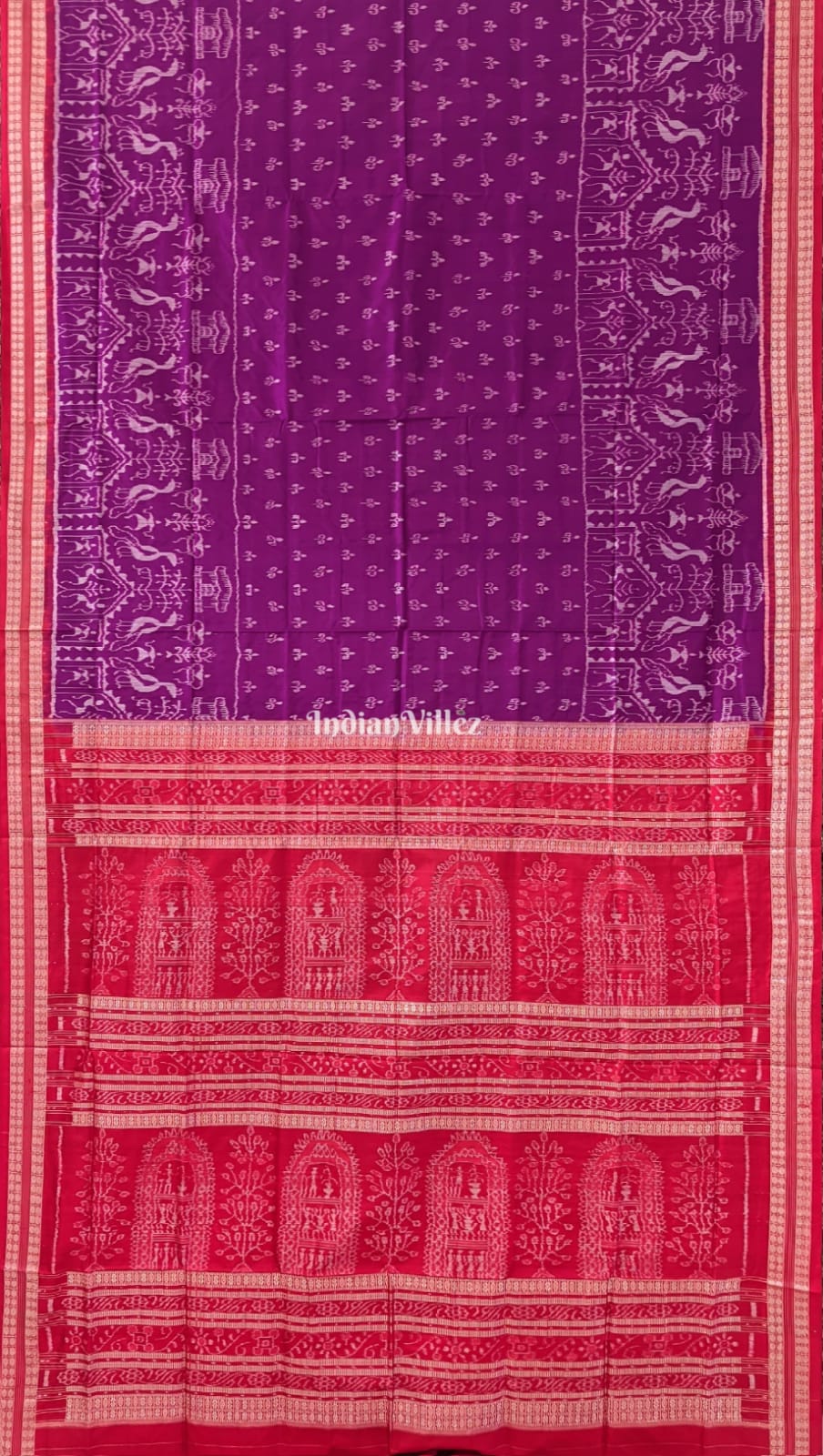 Purple Red Tribal Body Anchal Sambalpuri Silk Saree