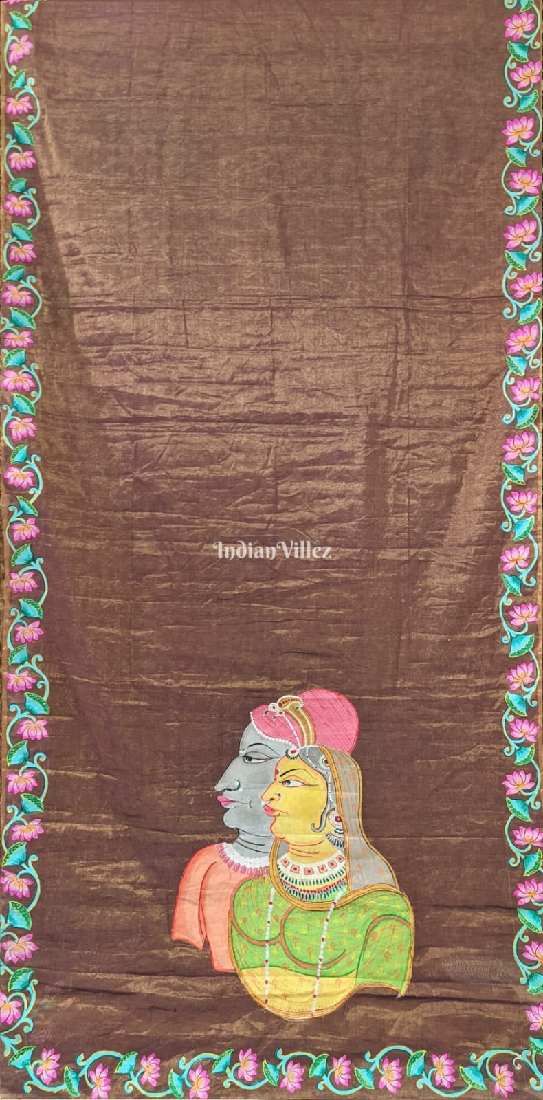 Golden with Purple Tinch Raja Rani Pattachitra Tissue Saree