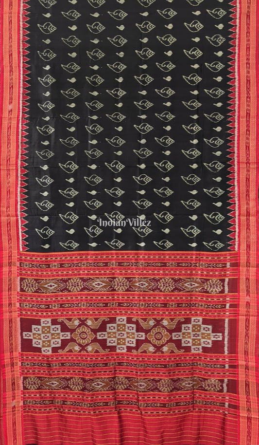 Black Red Shankha Design Khandua Silk Saree with Pasapali Anchal