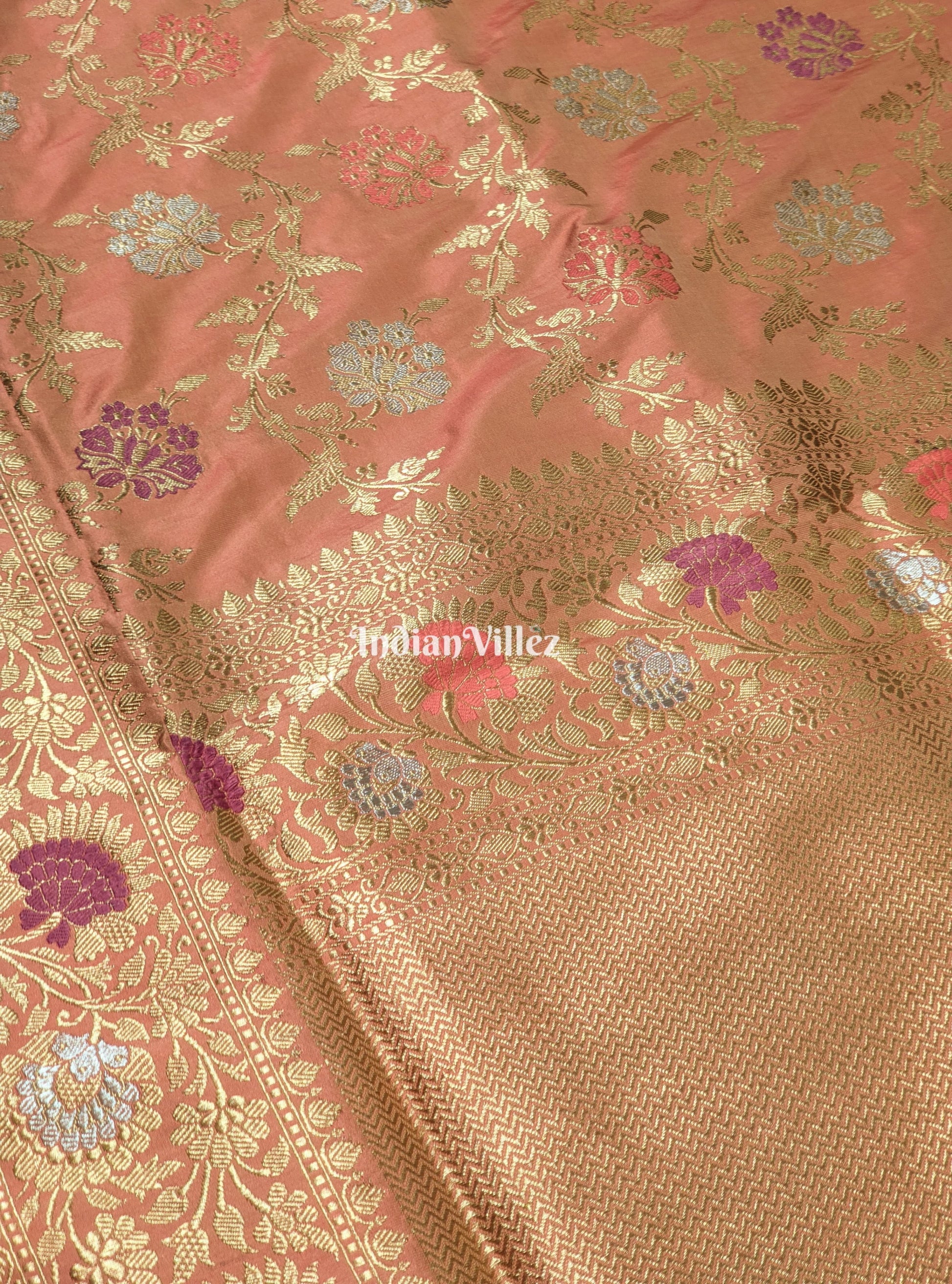 Peach Floral Designer Meenakari Banarasi Saree