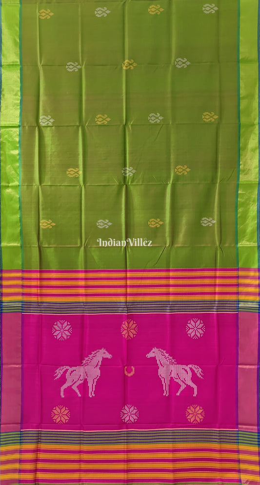 Parrot Green Purple Handwoven Soft Silk Saree