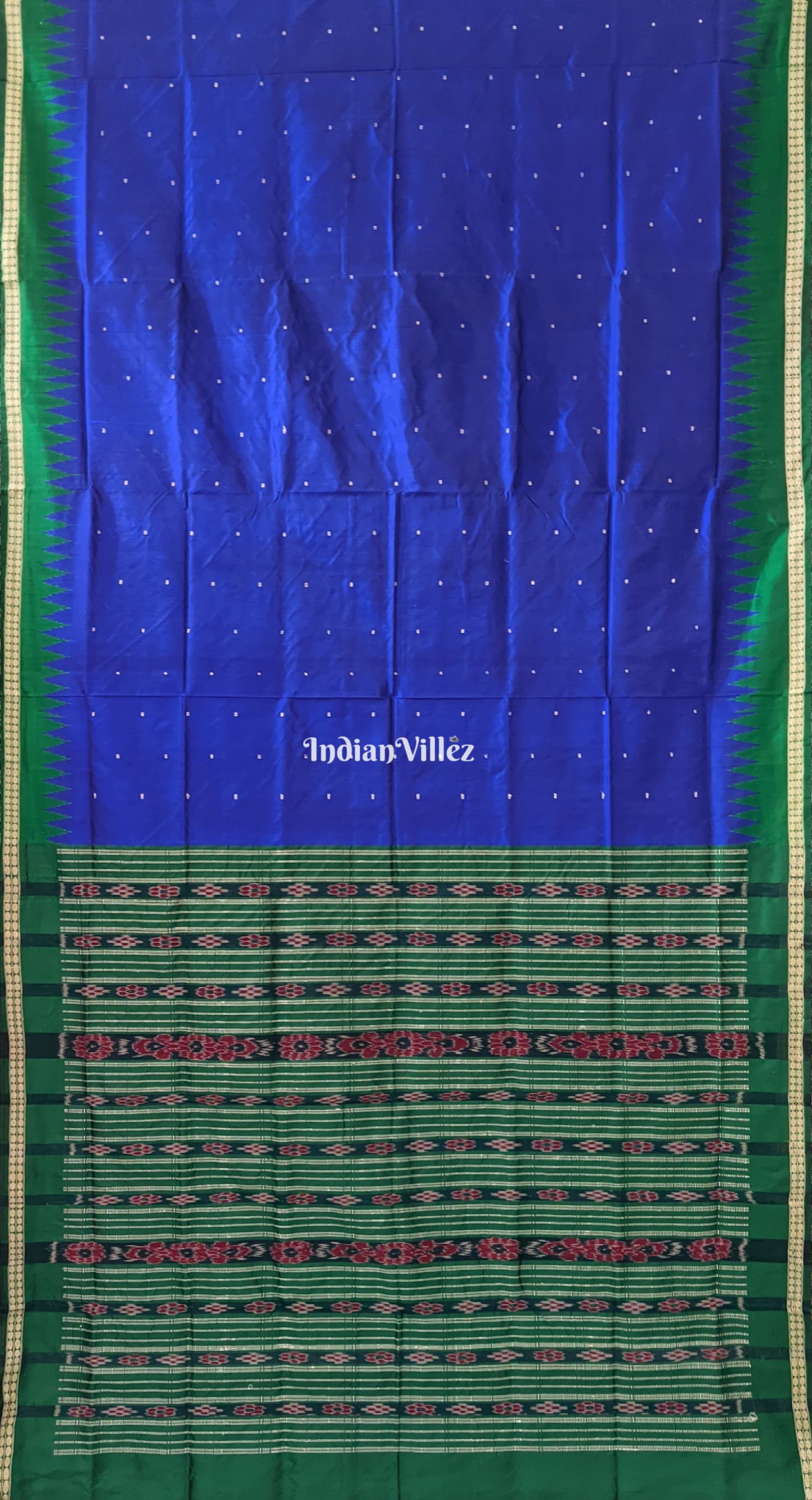 Blue Gren Sambalpuri Bomkai Silk Saree with Pasapali Anchal