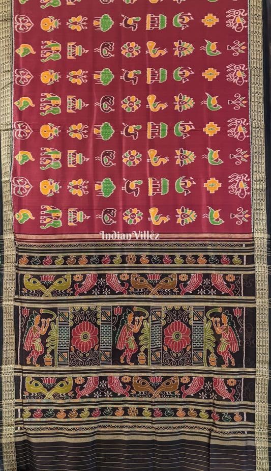 Maroon Nabakothi Odisha Ikat Khandua Silk Saree