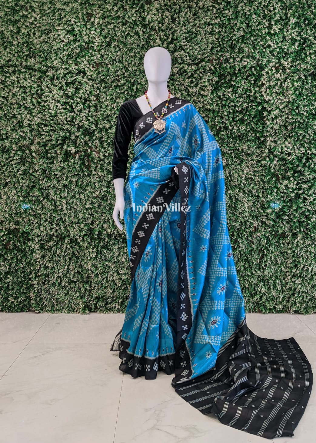 Sky Blue Contemporary Tarabali Silk Saree