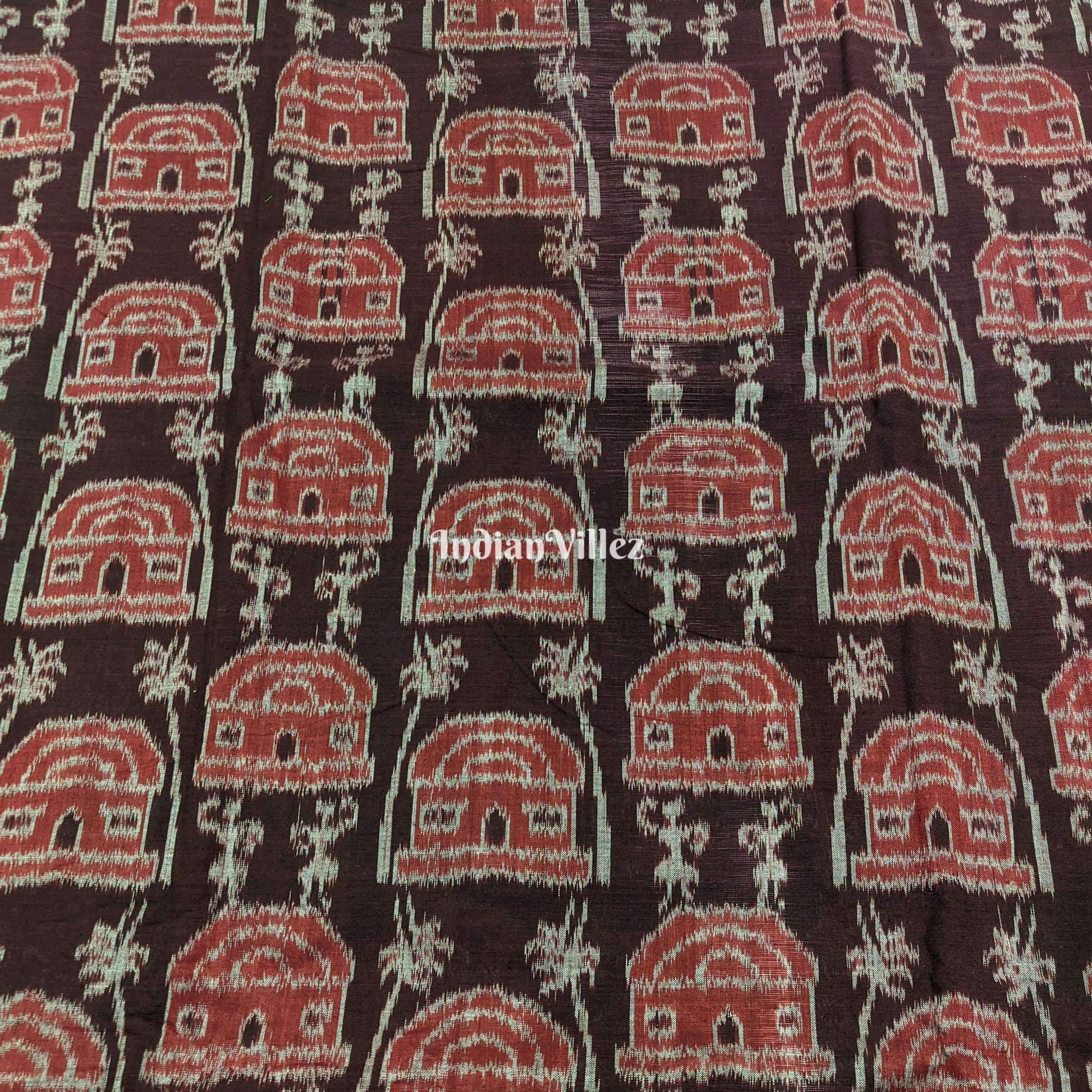 Wine Color Tribal Theme Sambalpuri Ikat Cotton Fabric