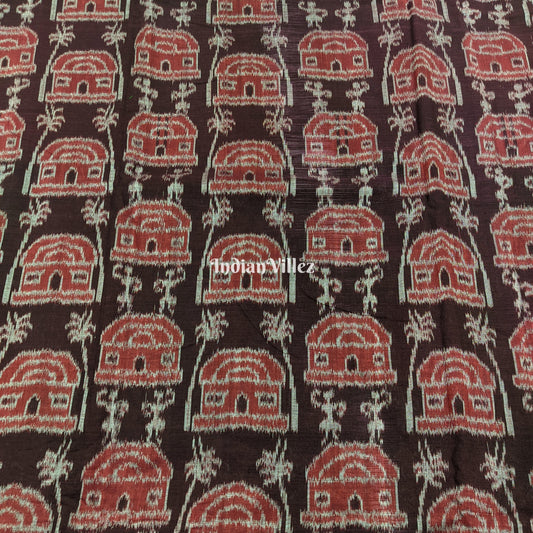 Wine Color Tribal Theme Sambalpuri Ikat Cotton Fabric