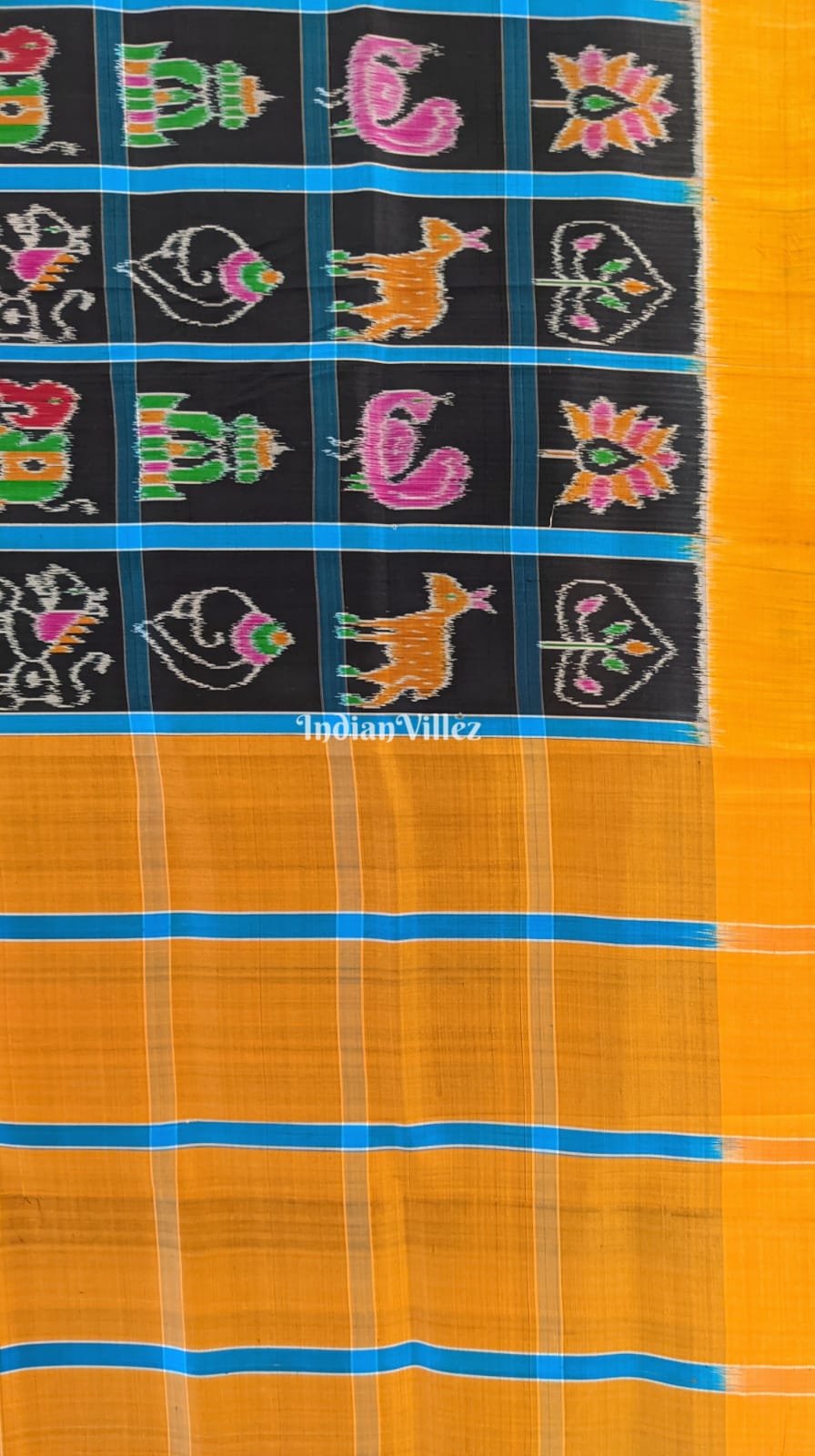 Black Yellow Nabakothi Contemporary Silk Saree