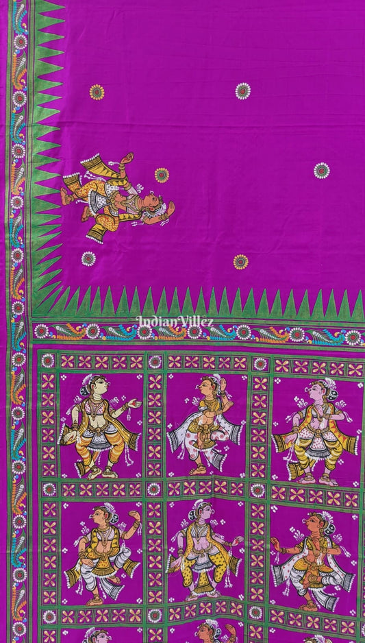 Purple Nartaki Pattachitra Art Pure Silk Saree