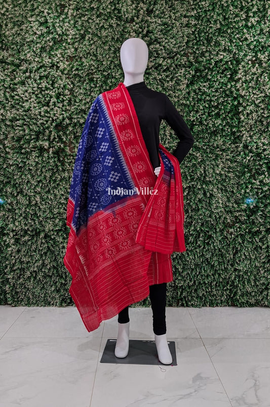 Blue Red Pasapali Odisha Ikat Cotton Dupatta