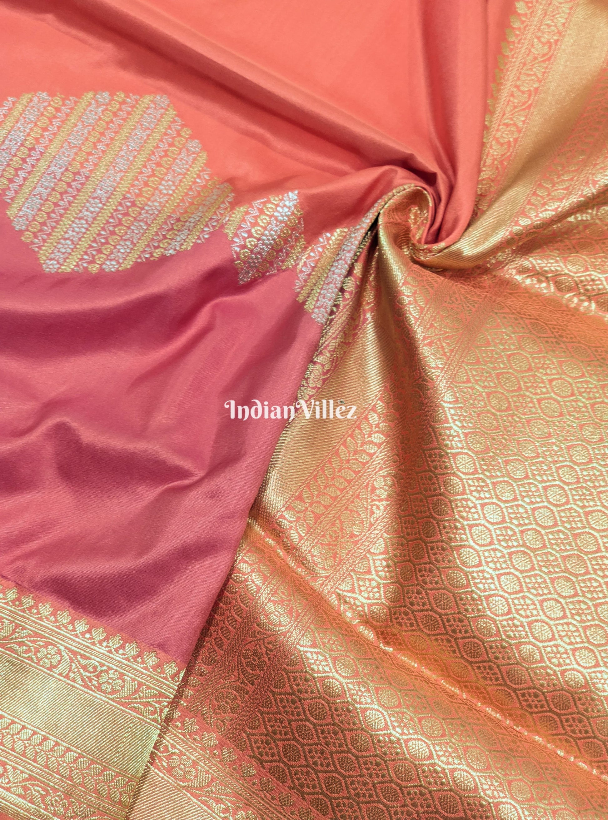 Peach Pink Banarasi Katan Silk Saree