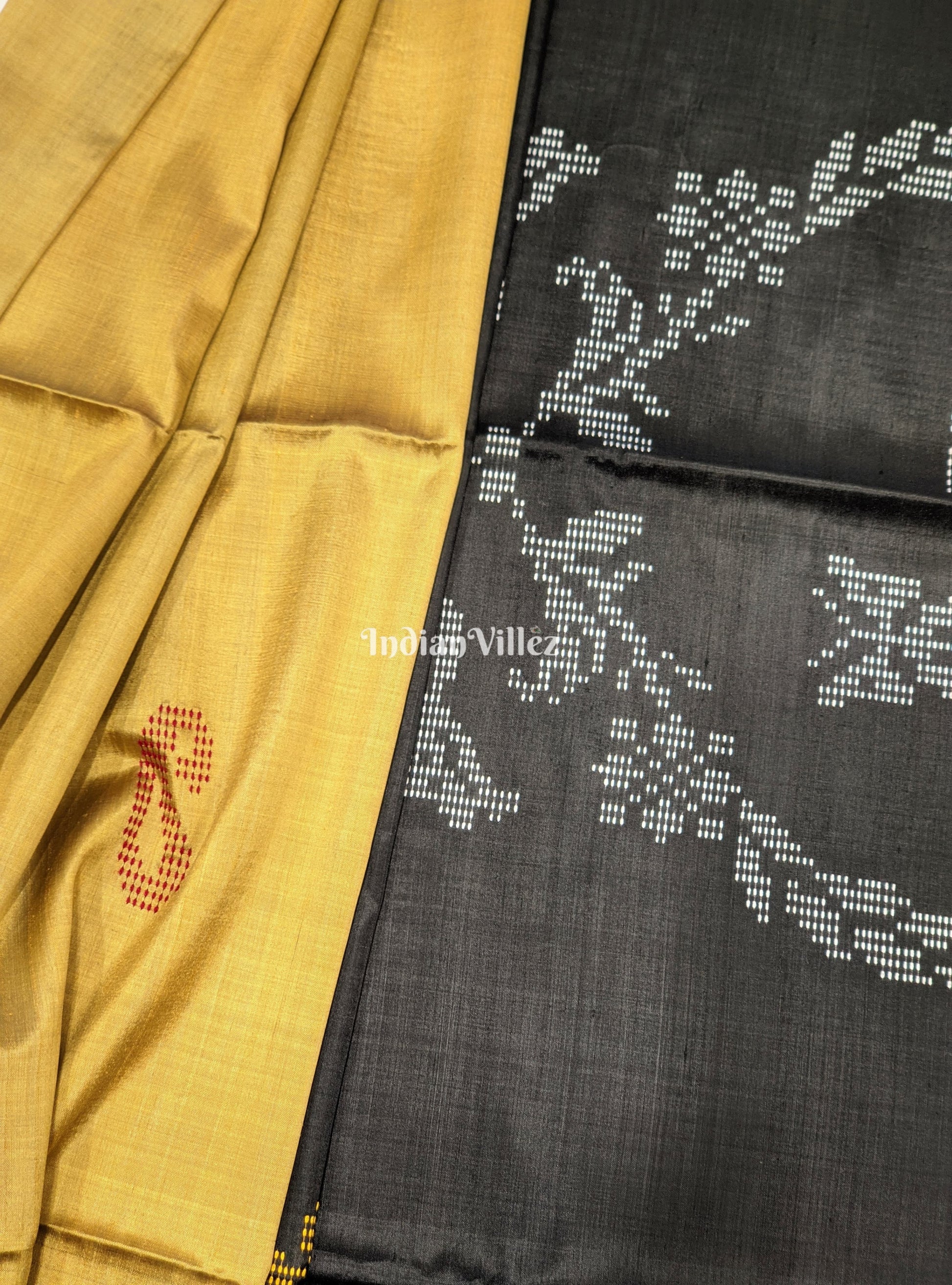 Golden Black Handloom Soft Silk Saree