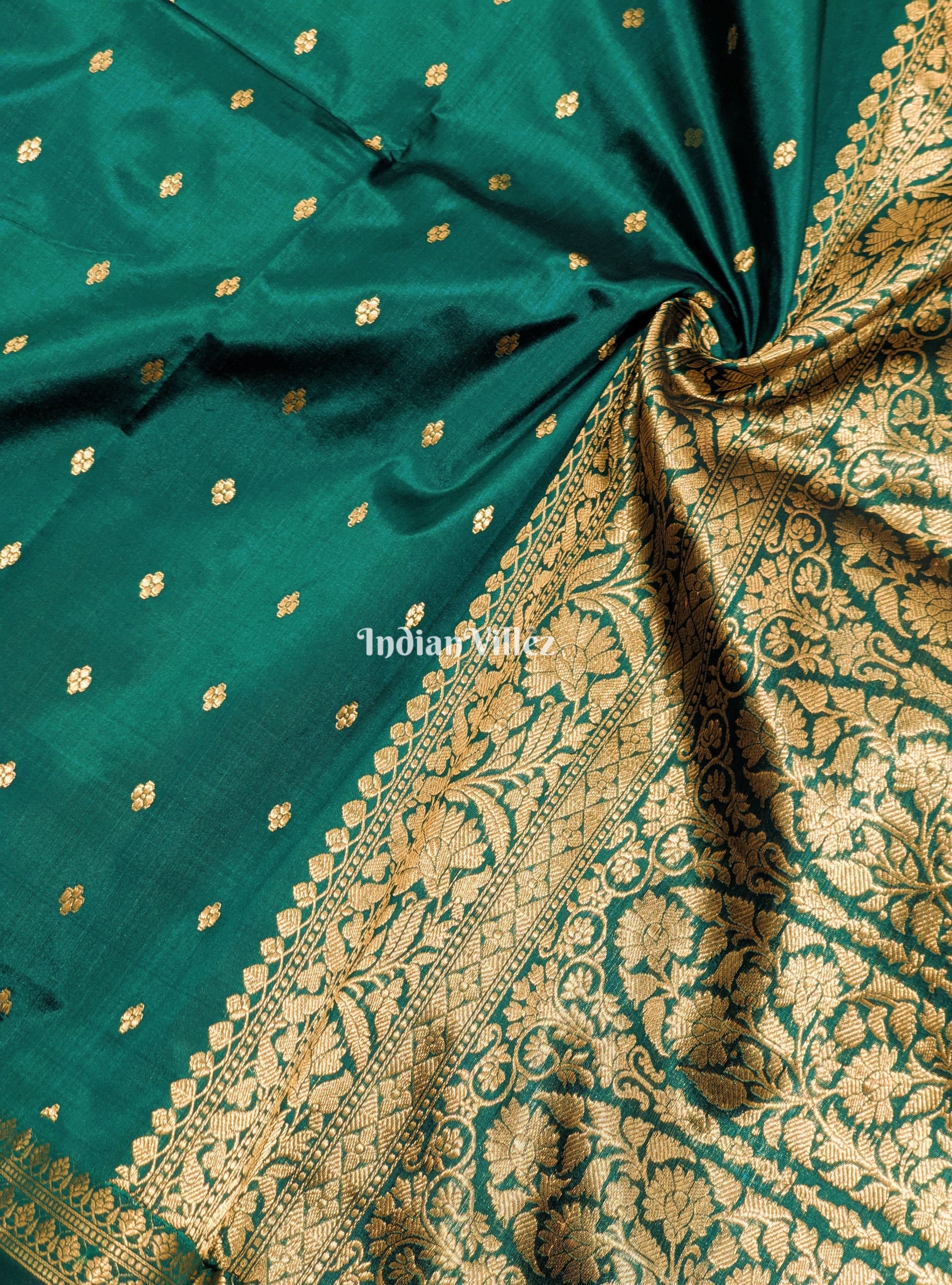 Bottle Green Handwoven Banarasi Katan Silk Saree