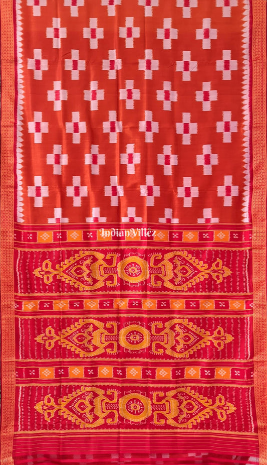 Orange Pasapali Theme Odisha Ikat Khandua Silk Saree