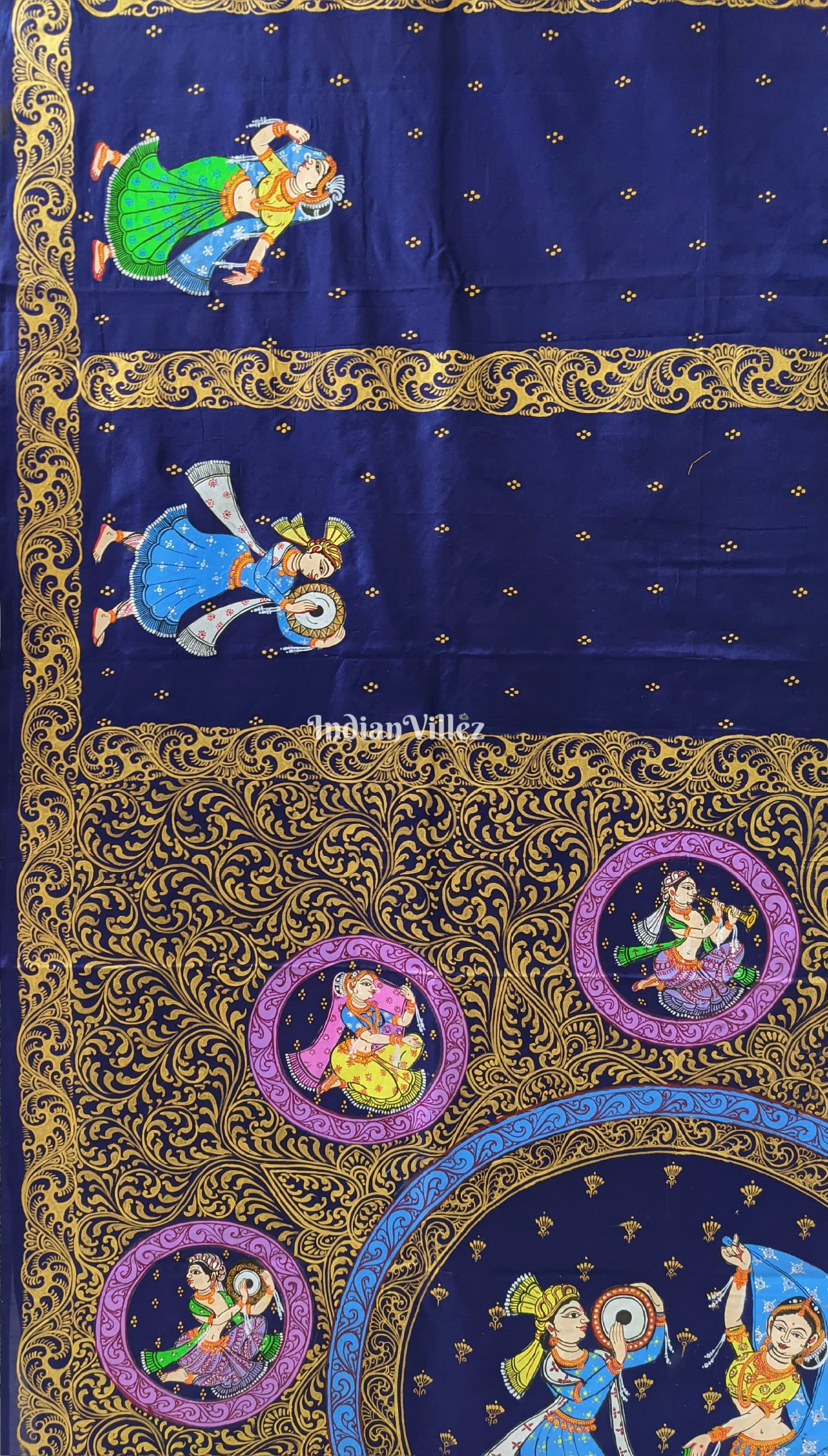 Navy Blue Nartaki Theme Pattachitra Silk Saree