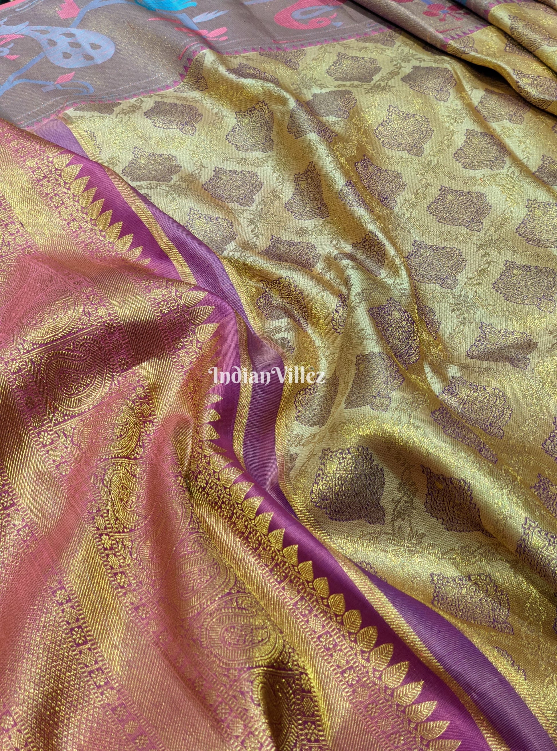 Golden Base Kanjivaram Silk Saree