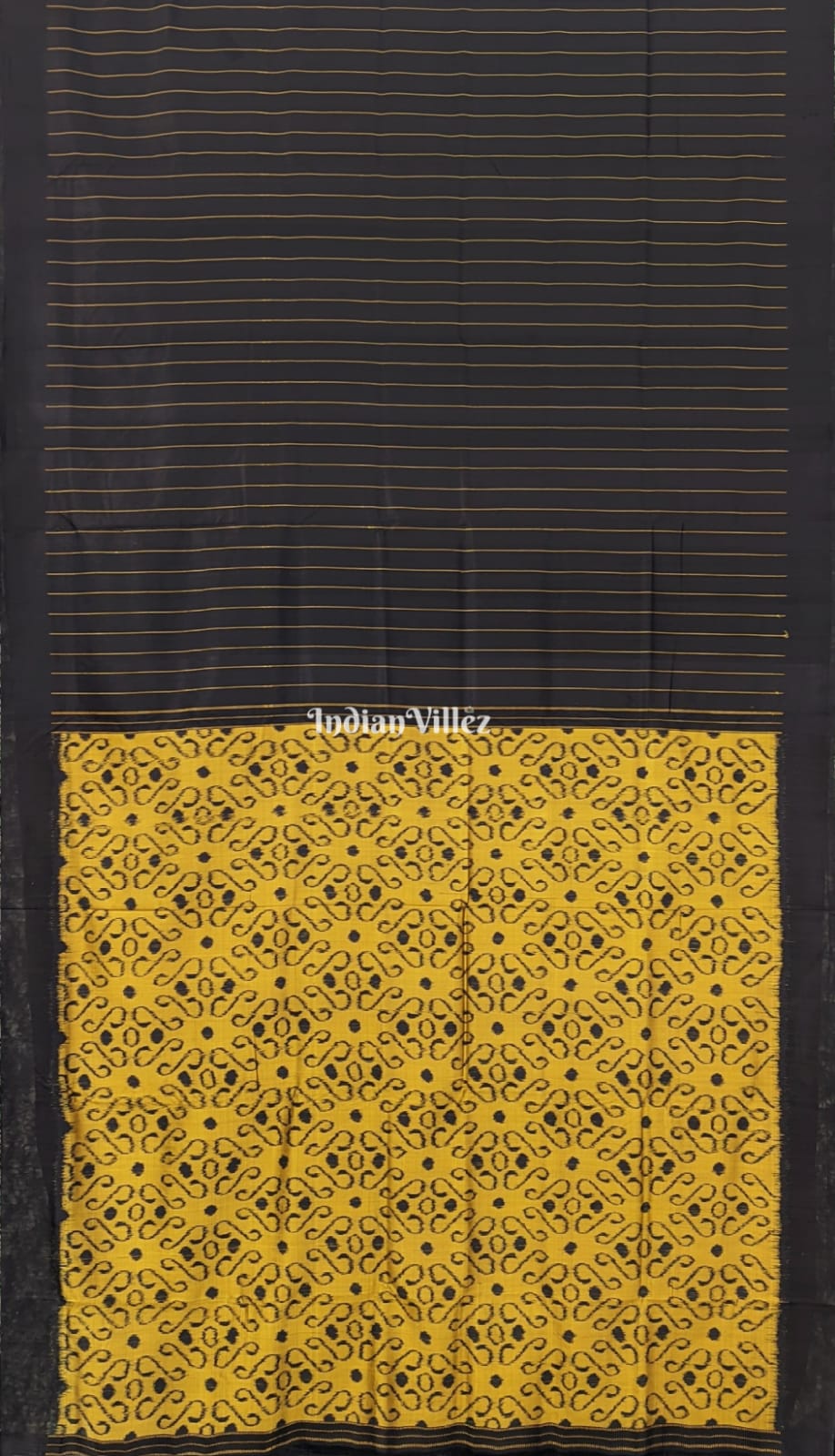 Black with Mustard Yellow Odisha Ikat Contemporary Silk Saree