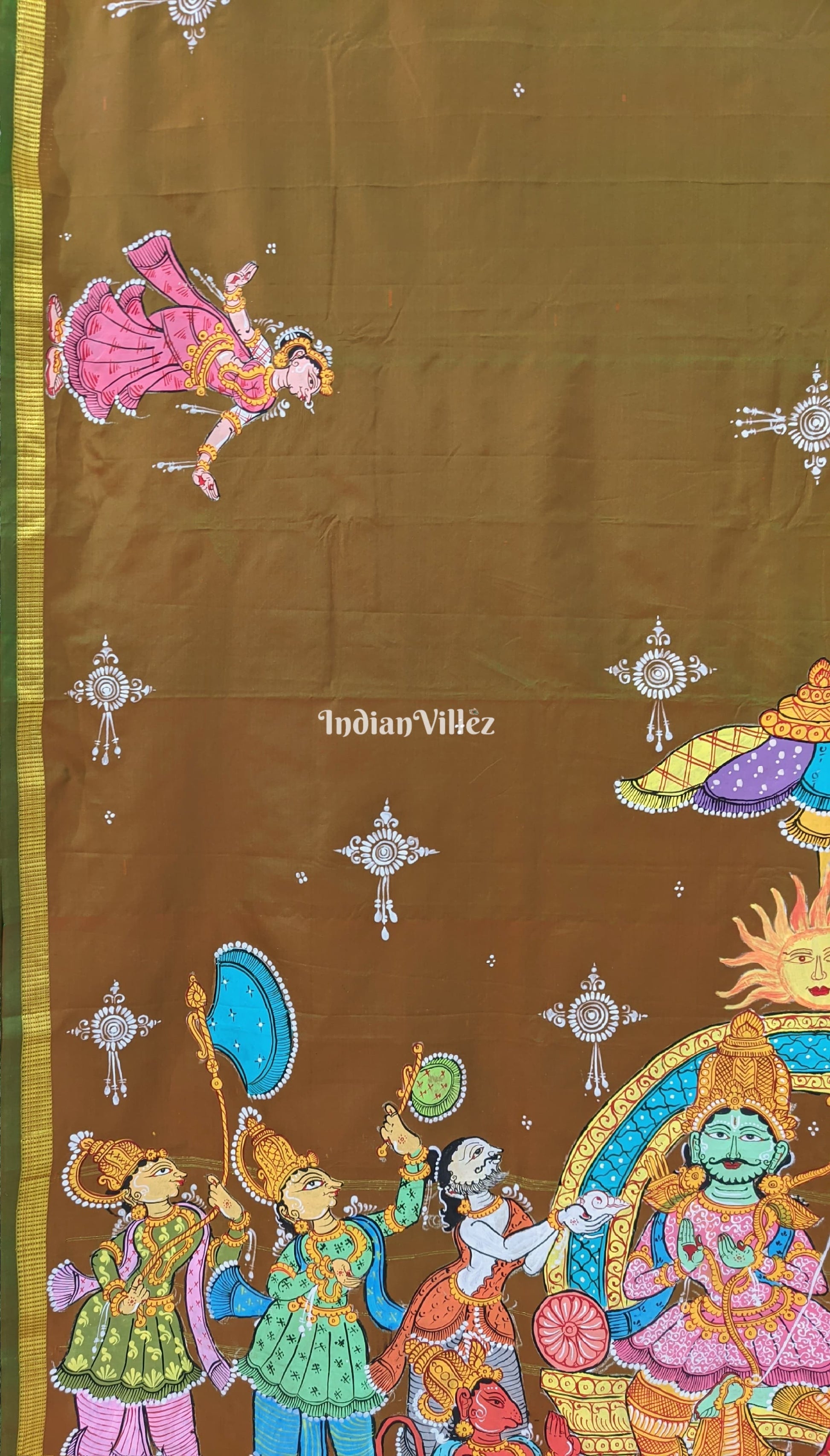 Mehndi Green Dual Tone Ram Sita Pattachitra Silk Saree