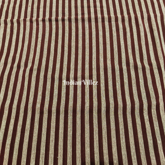 Maroon Grey Strips Organic Natural Dyed Kotpad Fabric