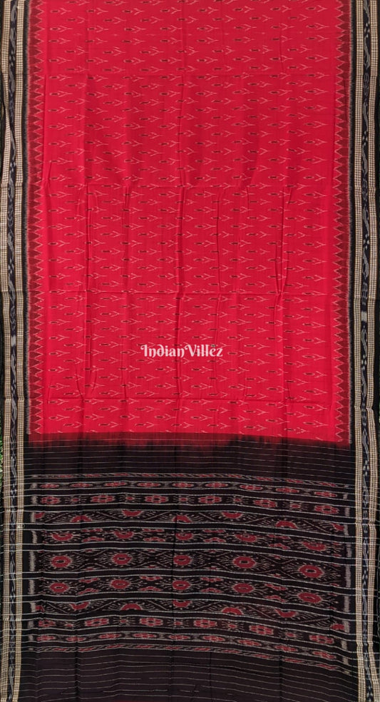 Red Odisha Ikat Mayur Chandrika Maniabandha Cotton Saree