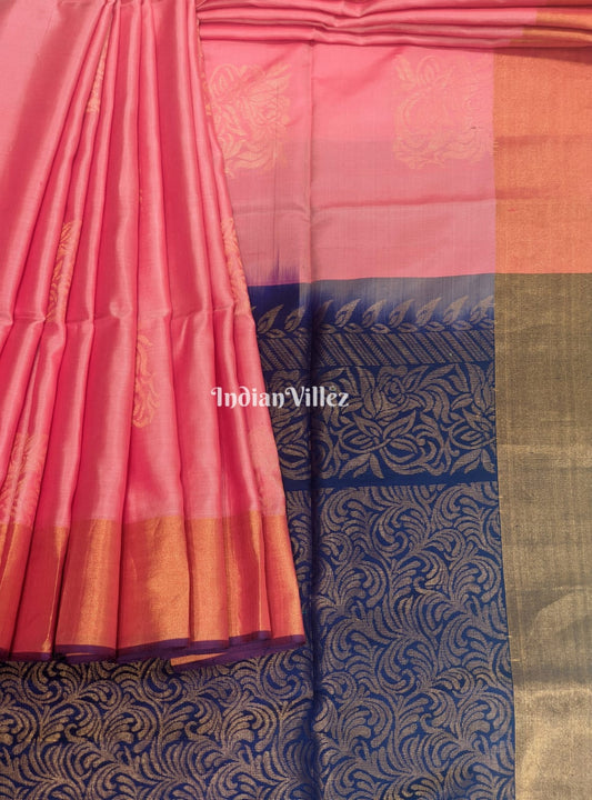 Blue Pink South Handloom Kanjivaram Soft Silk Saree