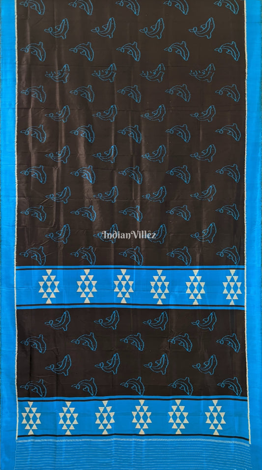 Black Copper Sulfate Dolphin Design Designer Contemporary Silk Saree