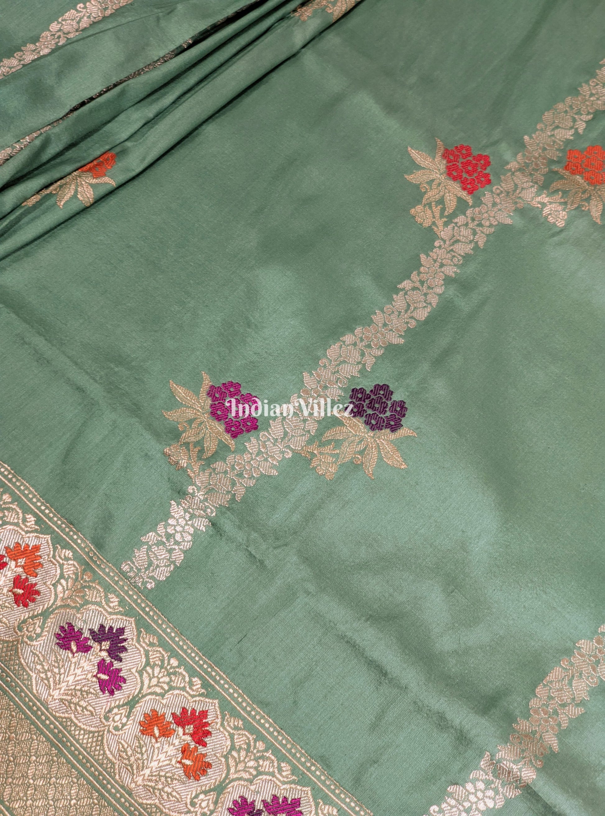 Celadon Green Meenakari Banarasi Katan Silk Saree