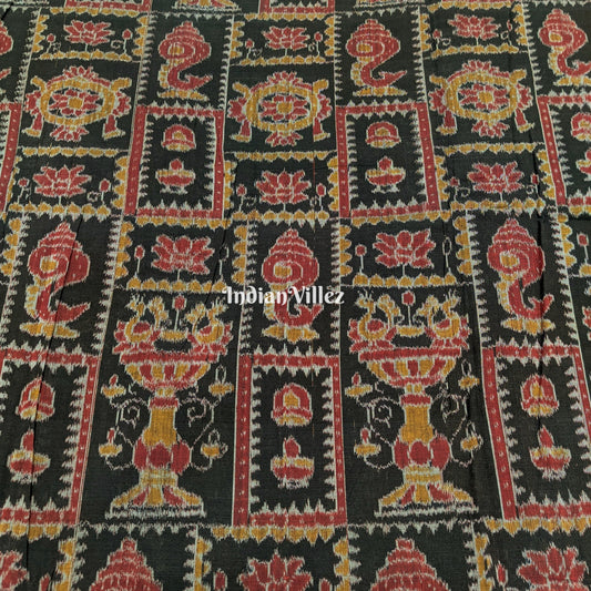 Black Lotus & Sankha Sambalpuri Ikat Cotton Fabric