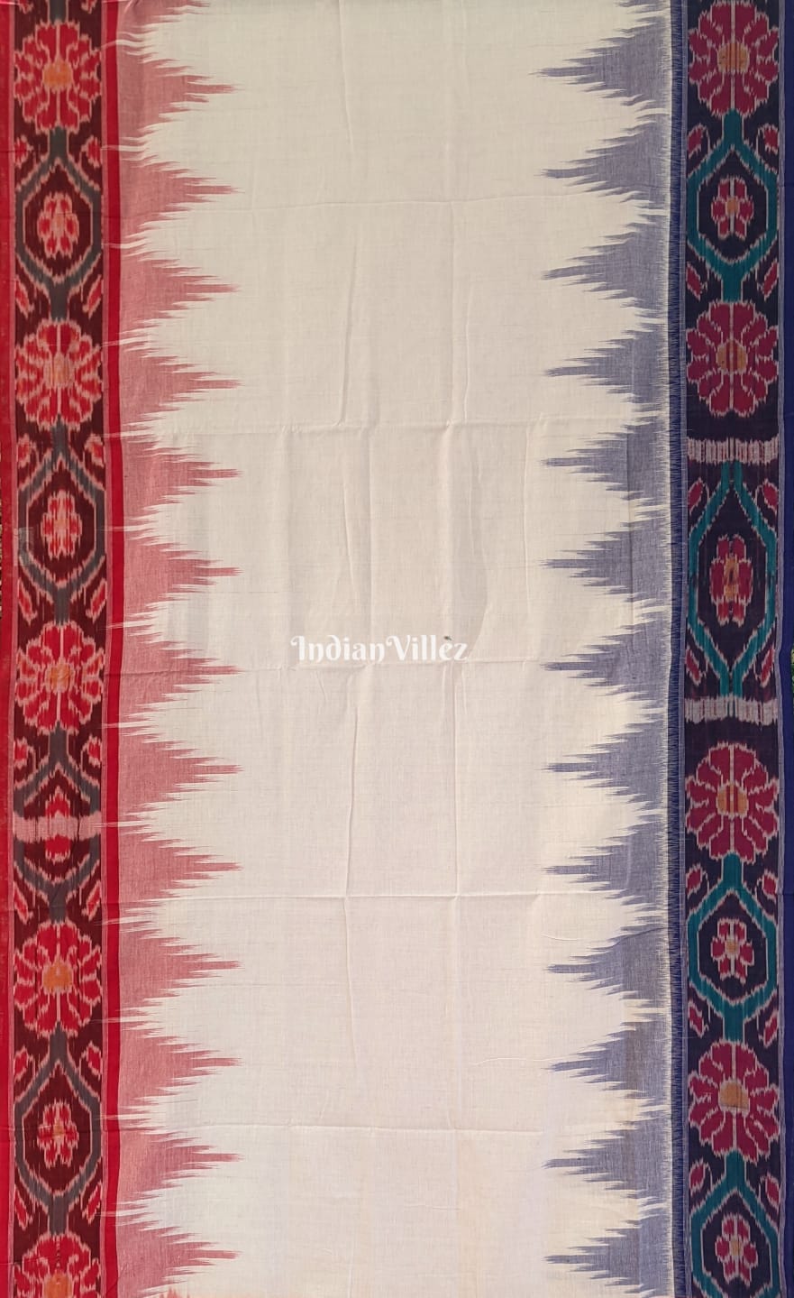 White Red Odisha Ikat Sambalpuri Cotton Saree