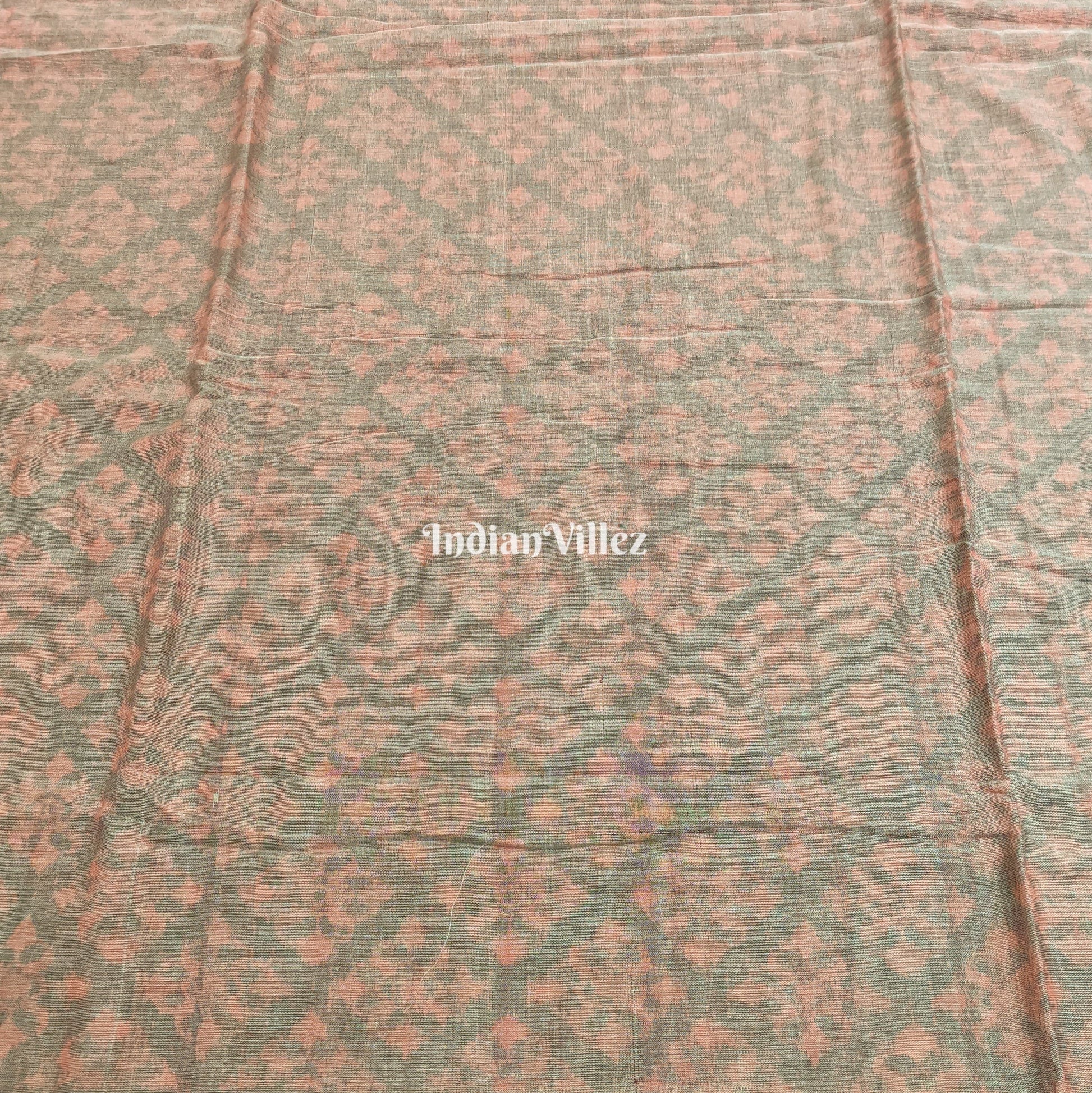 Peach Baby Pink Sambalpuri Ikat Cotton Fabric