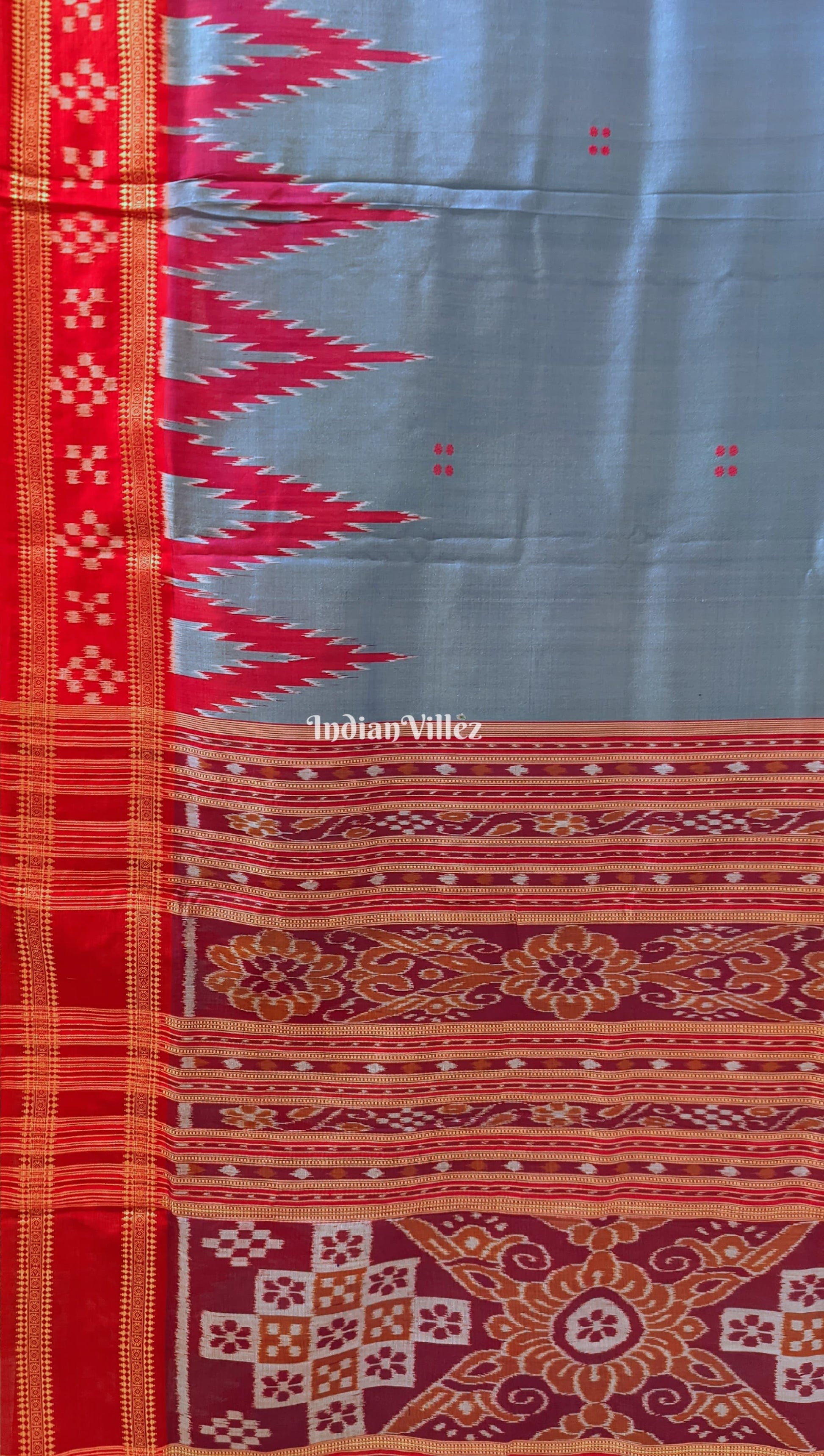 Sky Blue Khandua Silk Saree with Anchal & Border Pasapali Theme