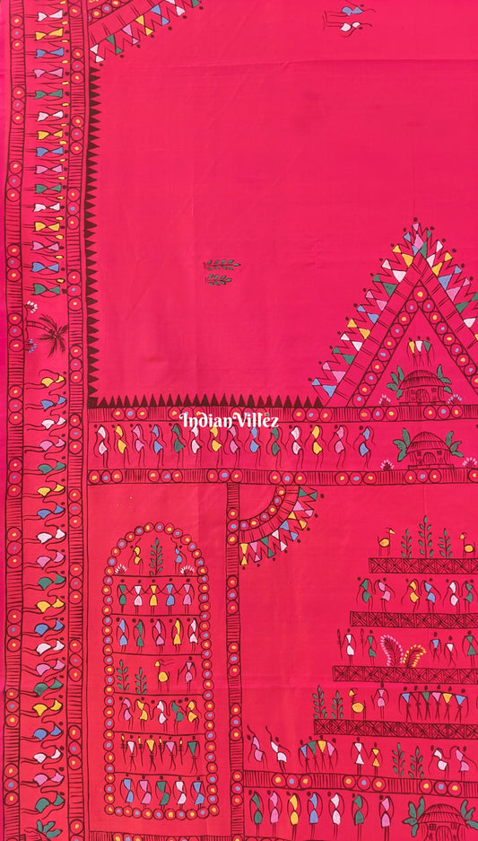 Rani Pink Tribal Themed Pattachitra Silk Saree