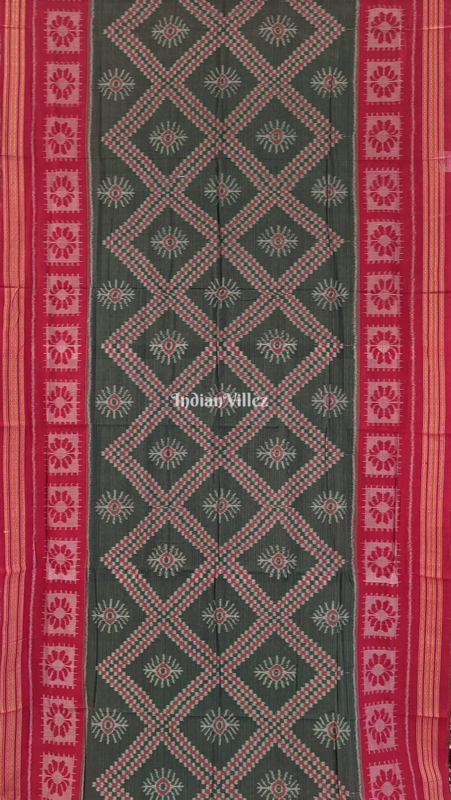 Basil Green Red Tarabali Sambalpuri Cotton Saree