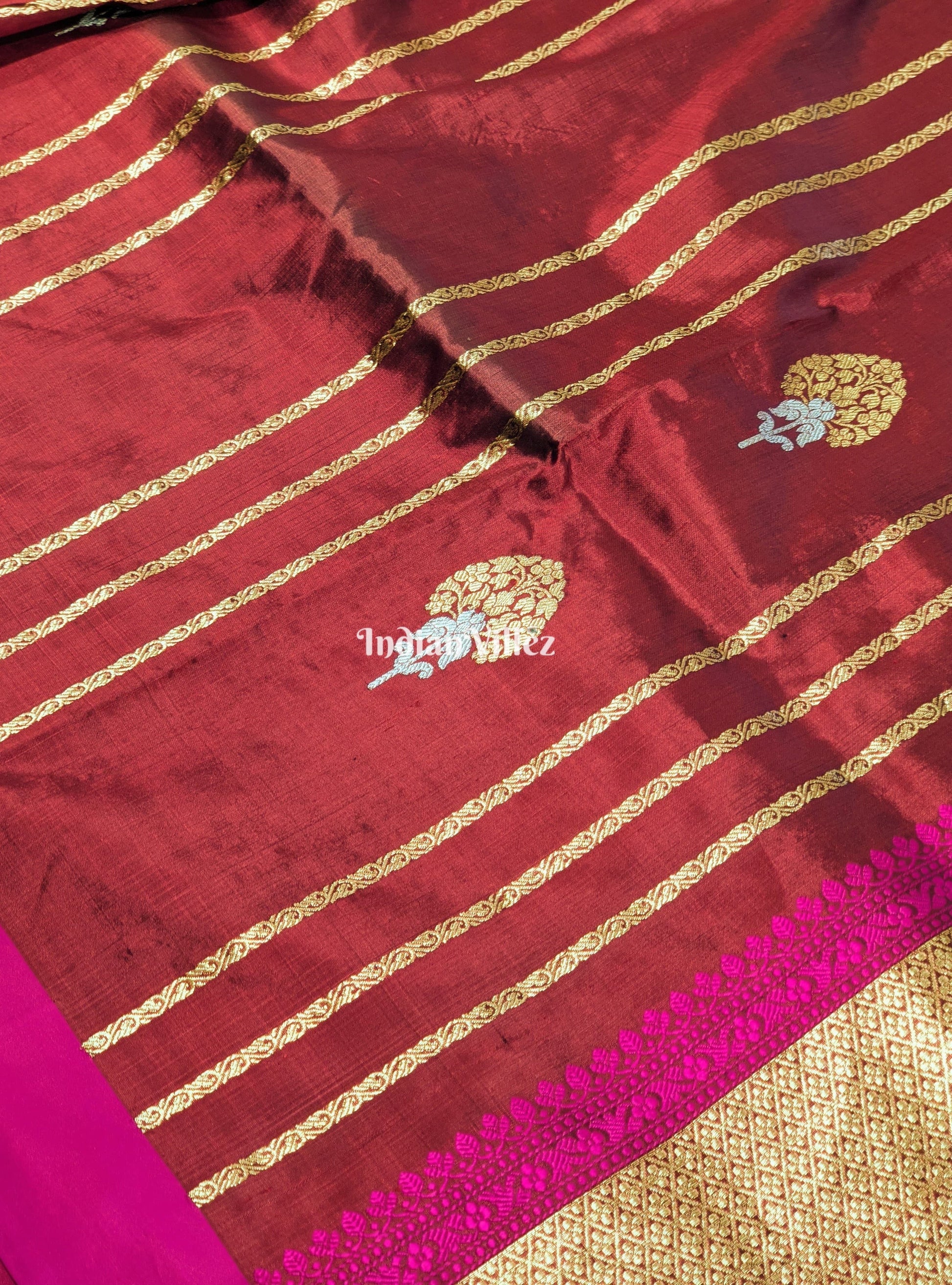 Maroon Rani Pure Banarasi Katan Silk Saree