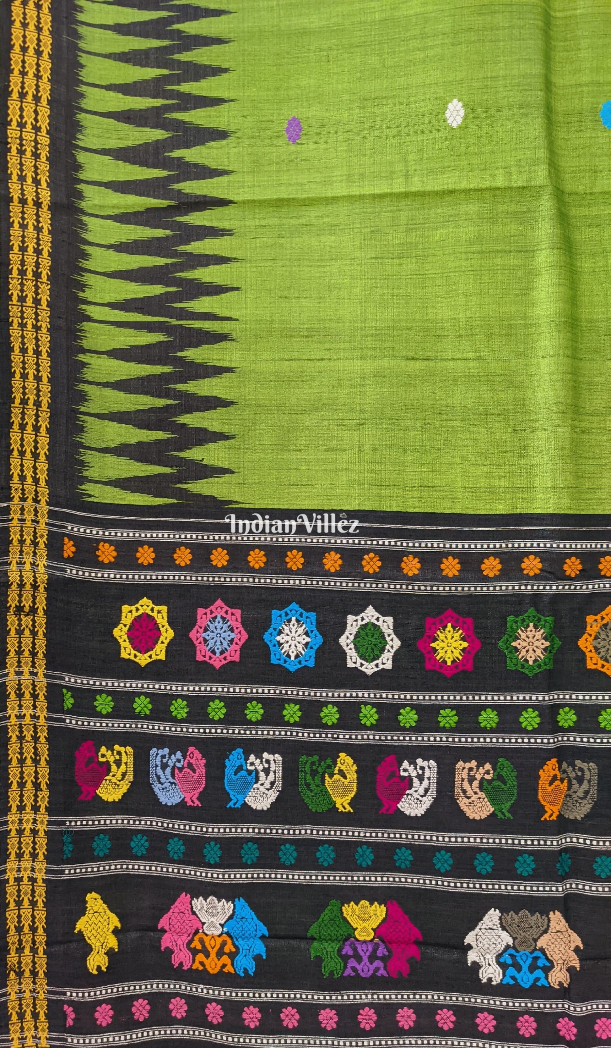 Parrot Green Dolabedi Theme Gopalpur Tussar Silk Saree