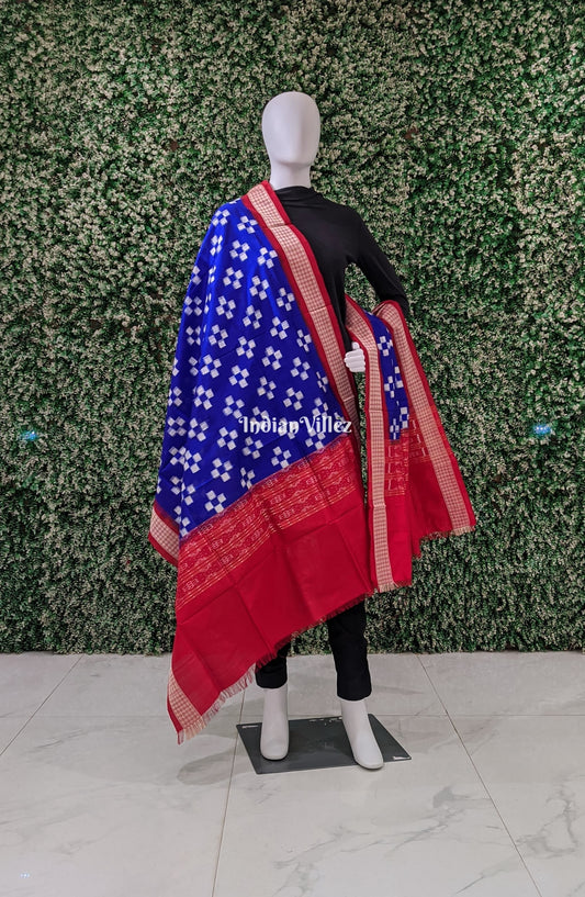 Blue Red Pasapali Theme Pure Sambalpuri Silk Dupatta