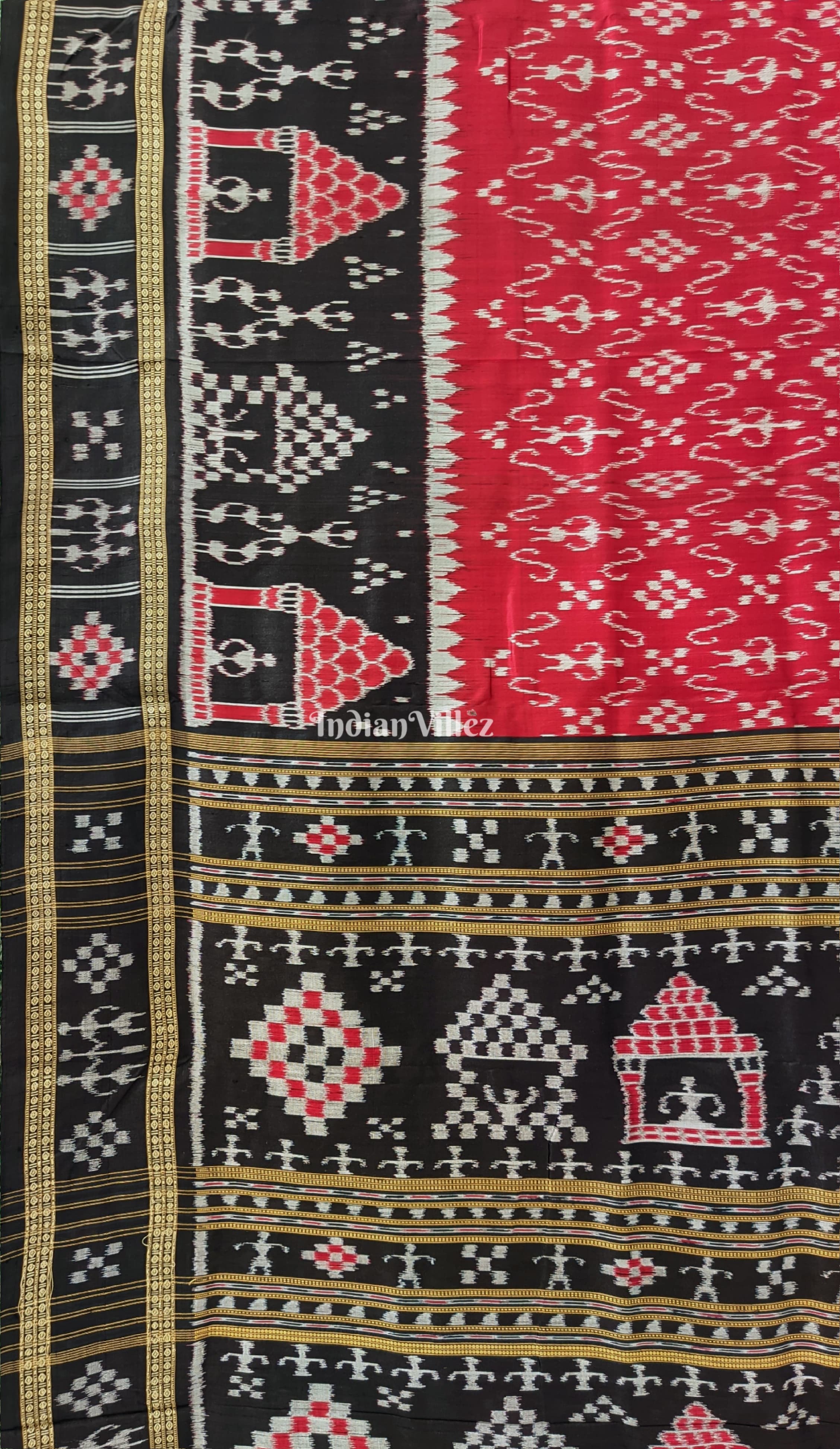 Red Black Odisha Ikat Tribal Khandua Silk Saree