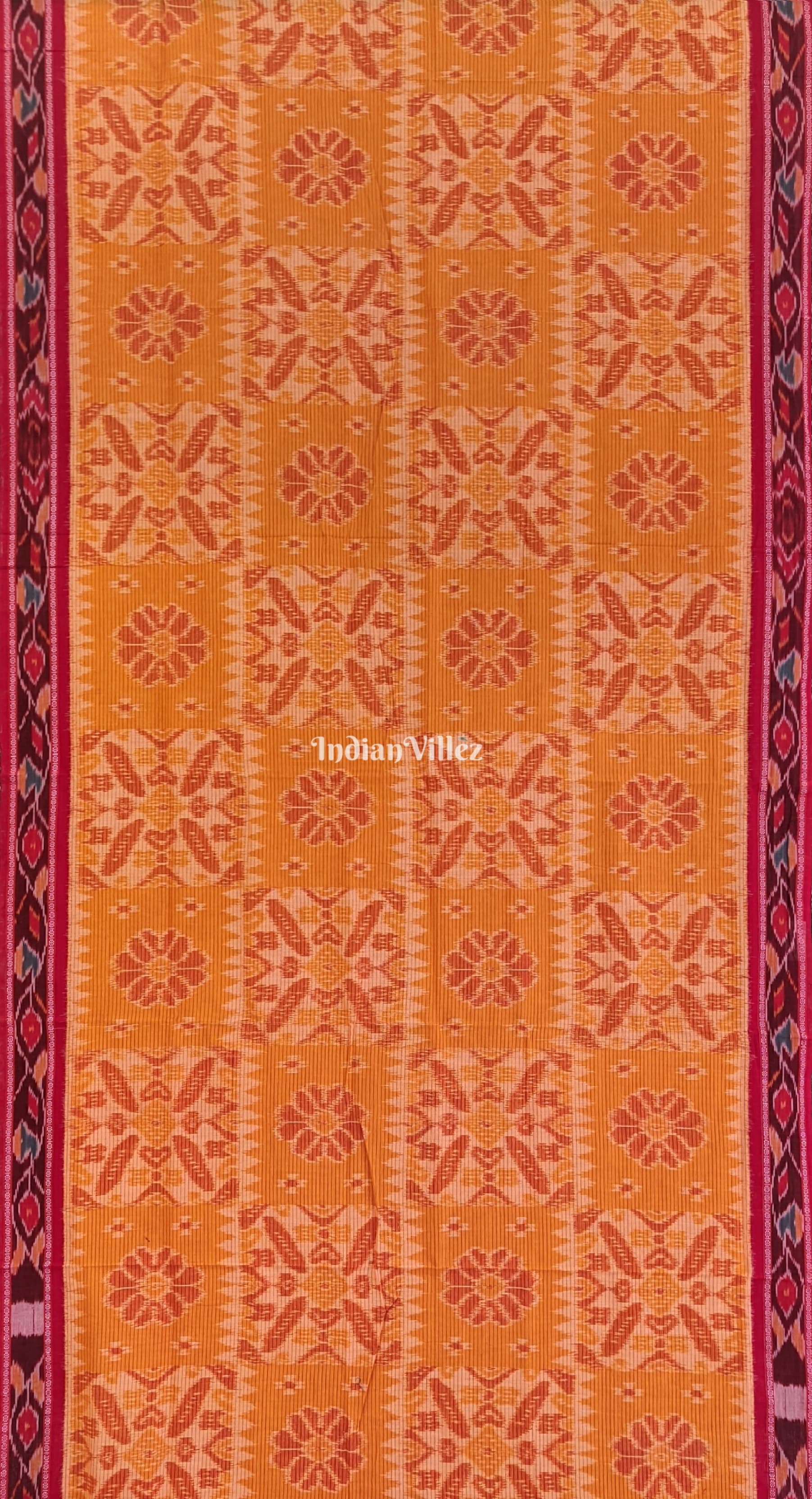 Yellow Red Maniabandha Odisha Ikat Cotton Saree