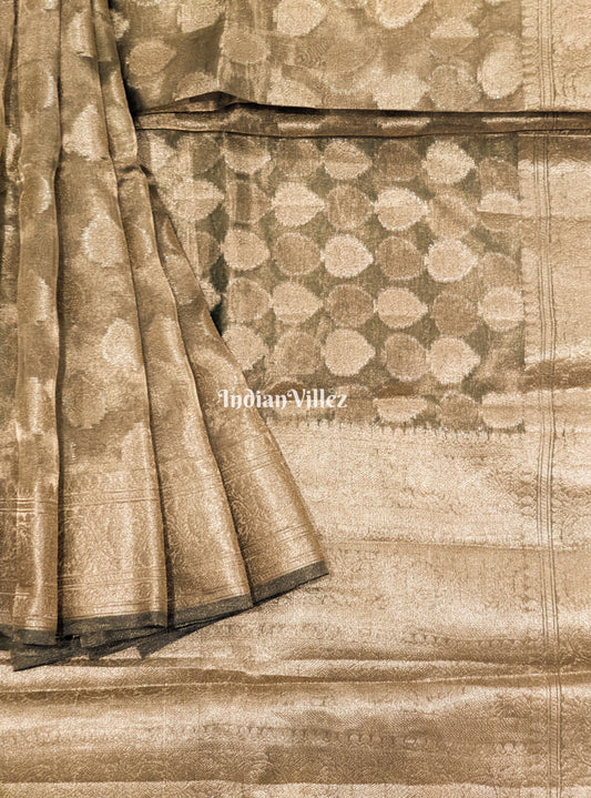 Army Green Zari Woven Banarasi Tissue Saree