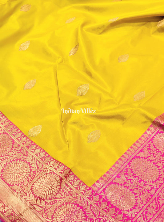 Yellow Pink Designer Banarasi Katan Silk Saree