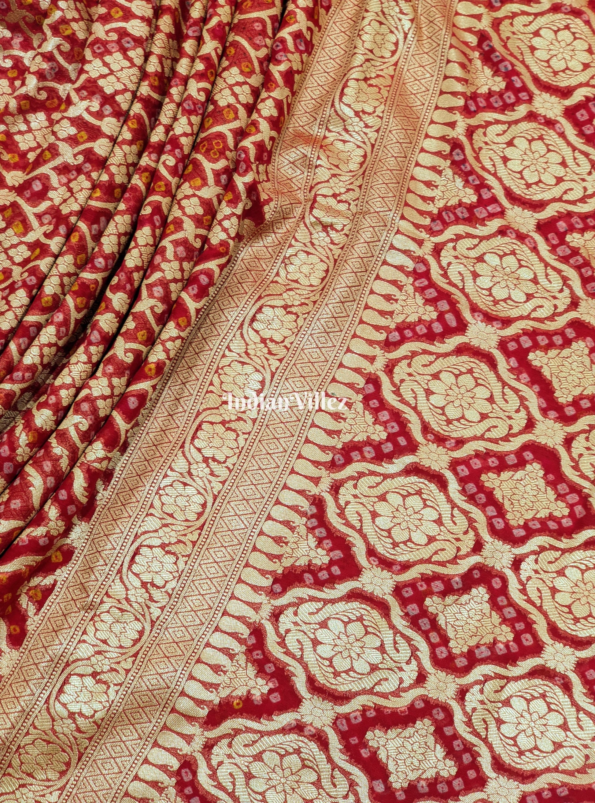 Red Georgette Banarasi Bandhani Silk Saree