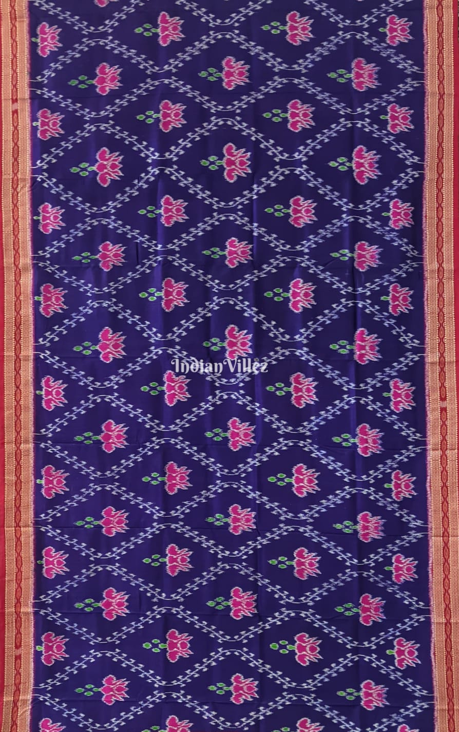 Violet Lotus Design Odisha Ikat Khandua Silk Saree