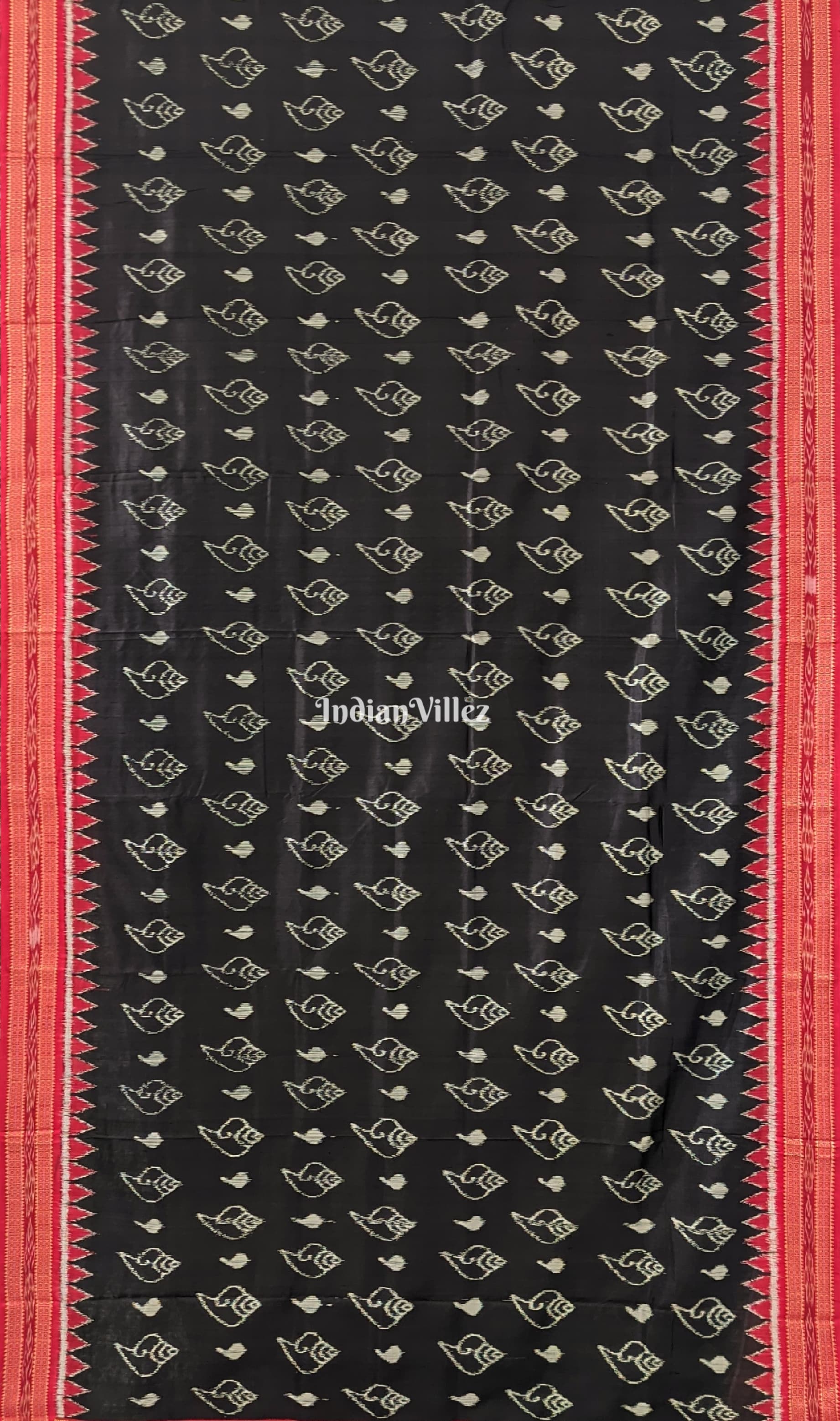 Black Red Shankha Design Khandua Silk Saree with Pasapali Anchal